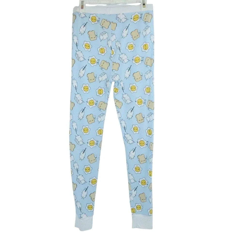 Little Sleepies Blue Breakfast Pajama 2 Piece Bamboo Set Egg Toast Milk Sz 12/14